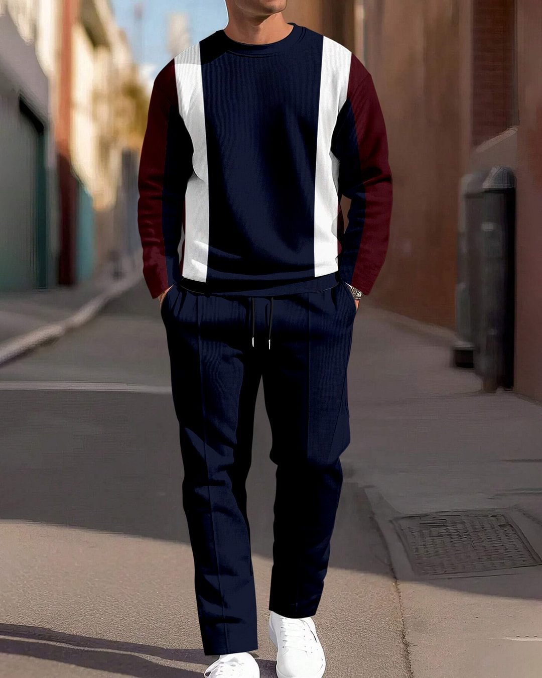 Men's Casual Sporty Round Neck Sweatshirt And Pants Two-piece Set