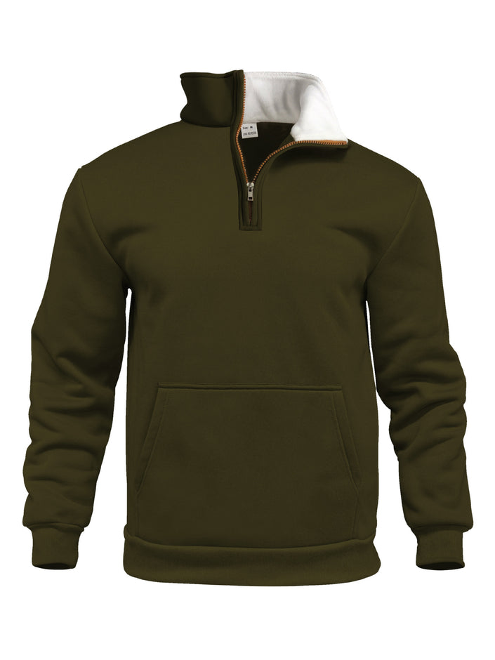 Casual Outdoor High Neck Half-Zip Pocket Long Sleeve Cardigan