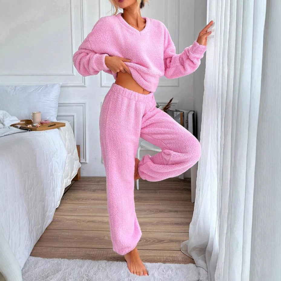 Warm Comfortable V-neck Loungewear Set