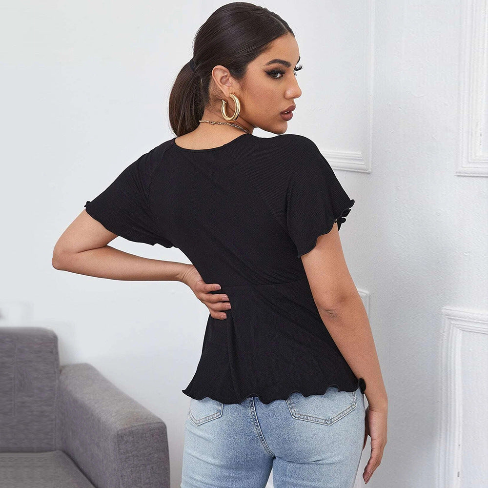 Women's V-neck waist free short-sleeve Top