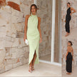 Ins Halter Split Long Dress Summer Slim Fit Backless Dresses Solid High-end Women's Clothing