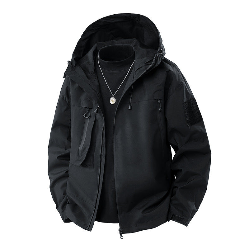 New Trendy Men's Windbreaker Slim Hooded Shoulder Patch Outdoor Jacket