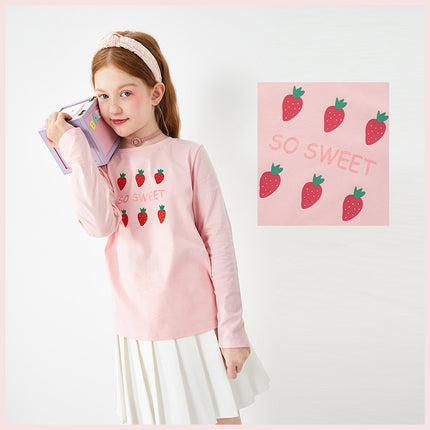 Girls Strawberry Cotton Long-sleeve T-shirts