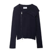 Women's European And American Style Zipper Ribbed Knitted Jacket