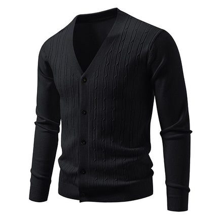 Men's Casual Knitted Fashion Cable Loose V-Neck Cardigan