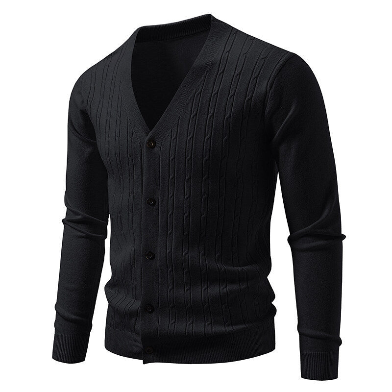 Men's Casual Knitted Fashion Cable Loose V-Neck Cardigan