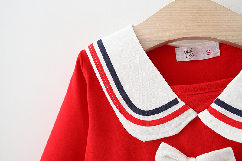 Baby collar Striped Long-sleeved dress