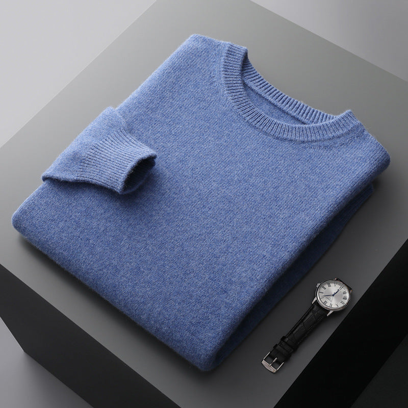 Men's Solid Color Loose Round Neck Wool Sweater