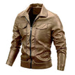 Leather Turn-Down Collar Casual Long Sleeve Jacket