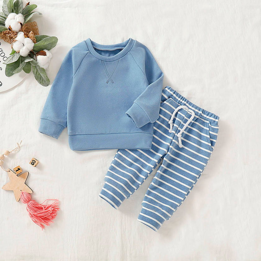 Boys And Girls Clothes Set Sweatshirt Tops Long Striped Pants Pajamas outfit 3-18 Months