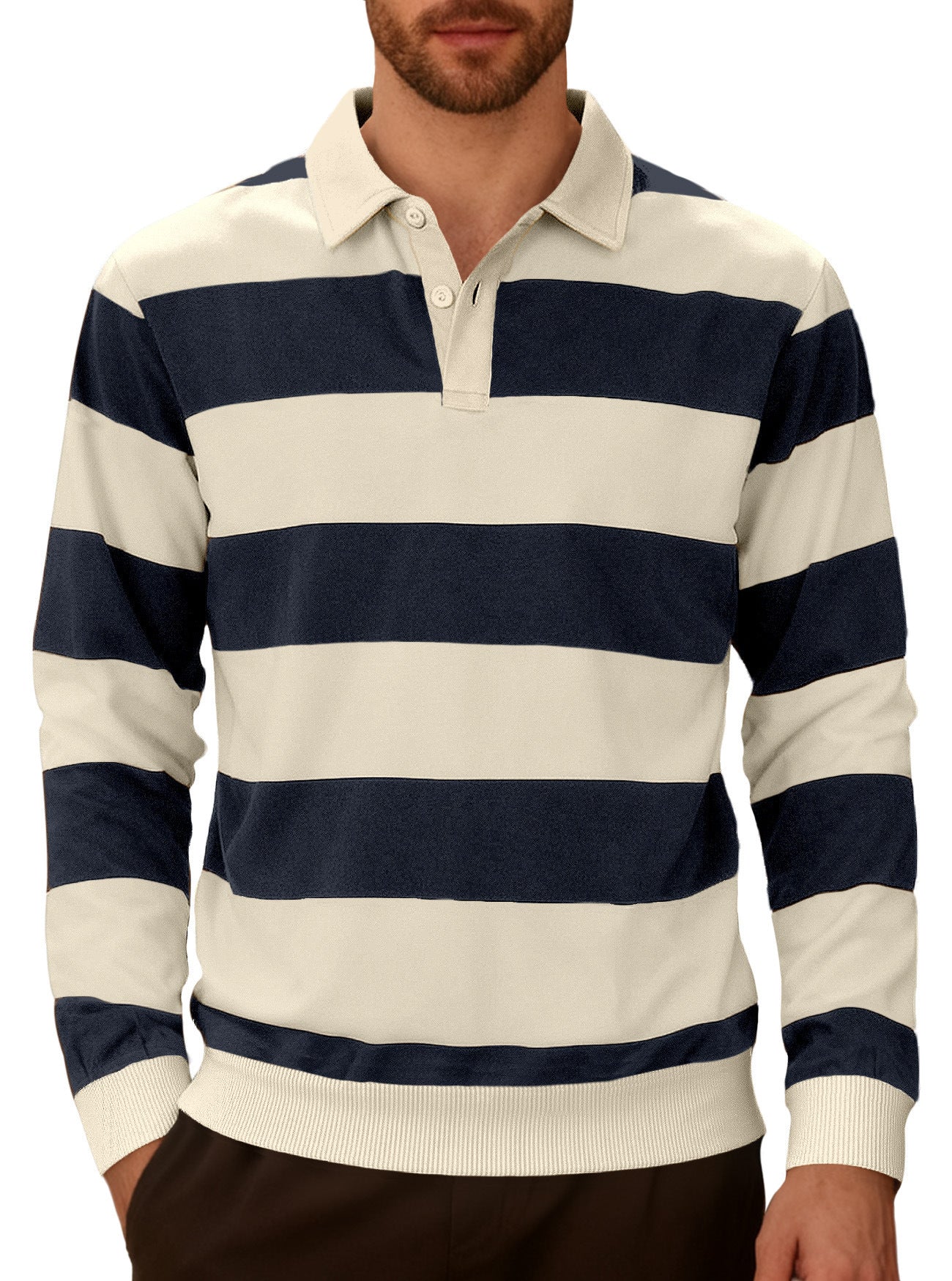 Men's stripped Contrasting Color Button Long Sleeve