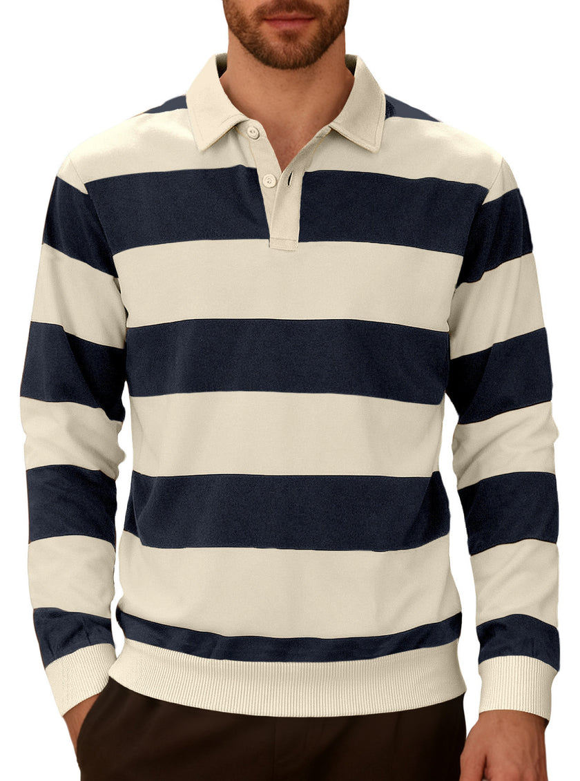 Men's stripped Contrasting Color Button Long Sleeve