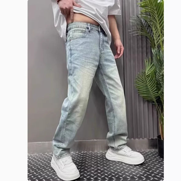 Light Blue Casual Stretch Stylish Versatile Straight Slim Trousers