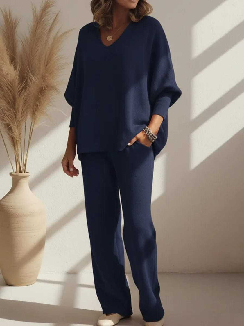 Long-Sleeve Knitted 2-piece Set Lounge Set