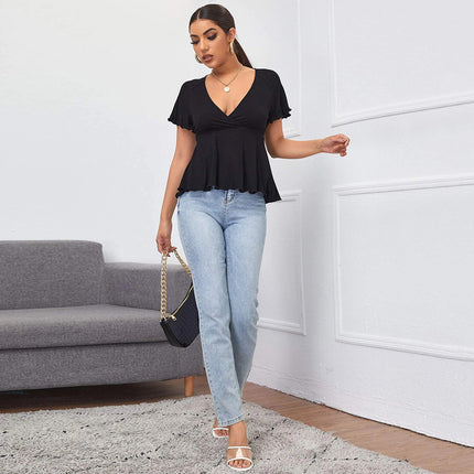 Women's V-neck waist free short-sleeve Top