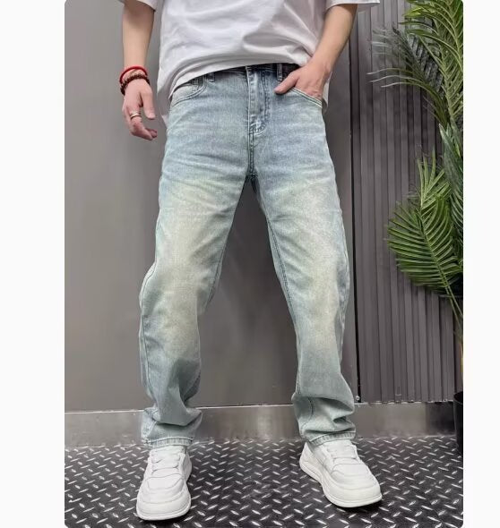 Light Blue Casual Stretch Stylish Versatile Straight Slim Trousers