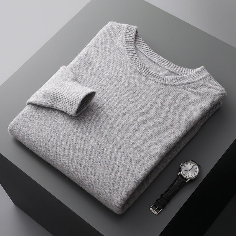 Men's Solid Color Loose Round Neck Wool Sweater