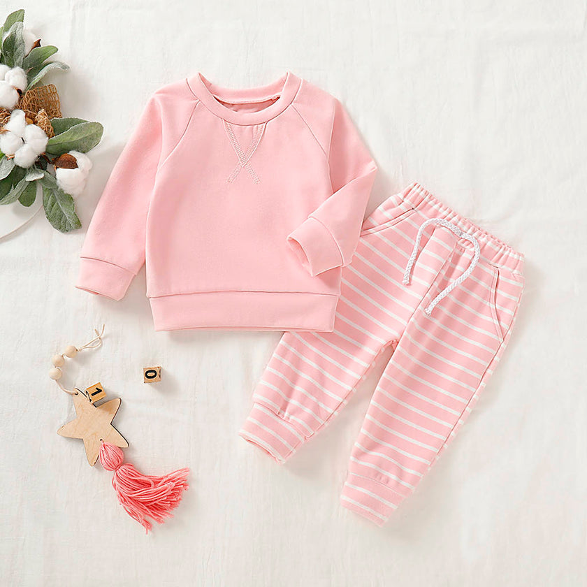 Boys And Girls Clothes Set Sweatshirt Tops Long Striped Pants Pajamas outfit 3-18 Months