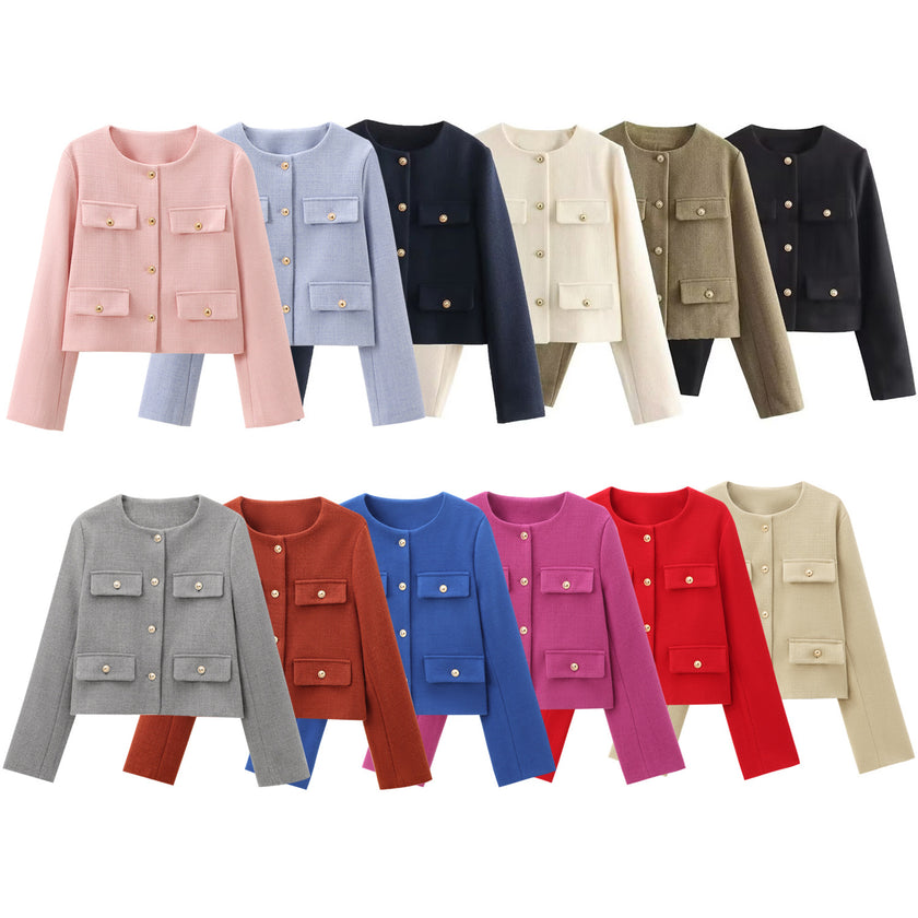 Round Neck Button Down Blazer