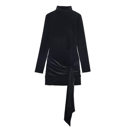 Velvet Short Fashion Belt Dress, Elegant Bodycon Mini Skirt For Women