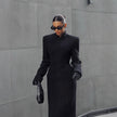 Temperament Shoulder-pad Long Wool Coat
