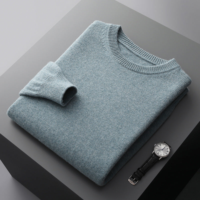 Men's Solid Color Loose Round Neck Wool Sweater