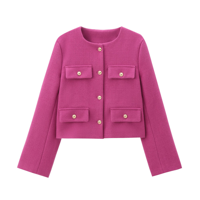 Round Neck Button Down Blazer