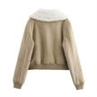 Threaded Hem Loose Fleece Warm Thickened Short Jacket For Women