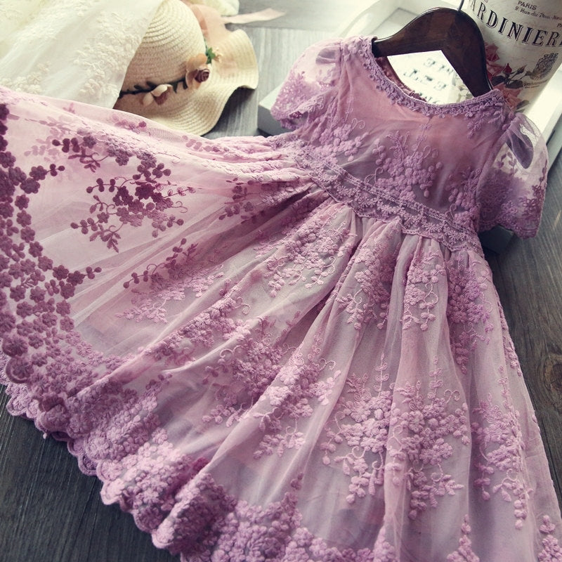 Children's Lace Long-sleeved White Lace Princess Dress